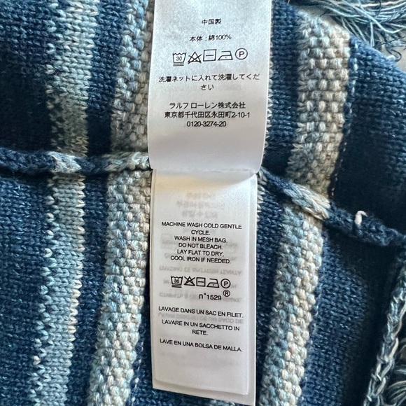 NWT Lauren Ralph Lauren Striped Cotton Fringe-Trim Cardigan Sweater Oversize Fit - Picture 13 of 16